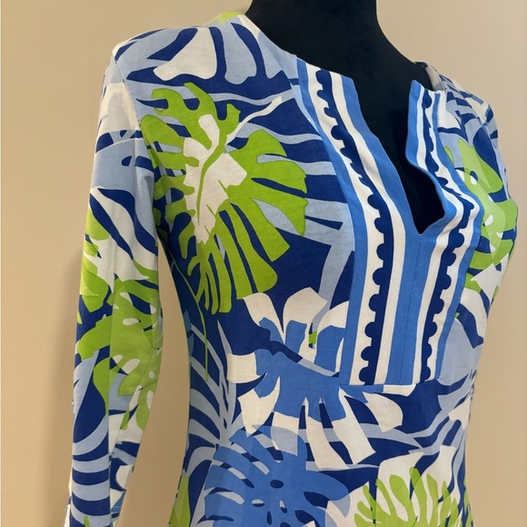 Barbara Gerwit Leaf Print Midi Dress Tropical Quarter Sleeve Size XSmall - Picture 2 of 5